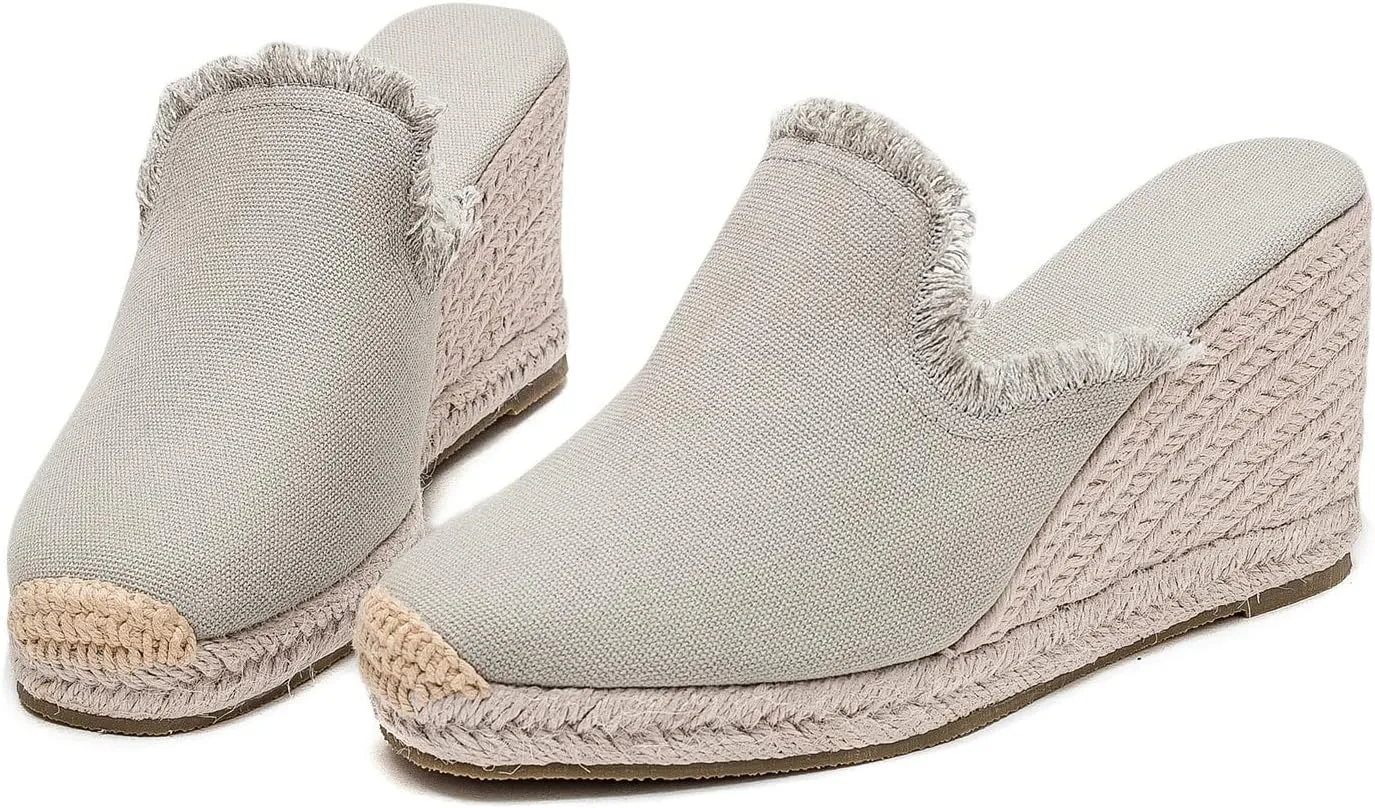 U-lite Womens Platform Wedge Sandals Espadrilles Slip On Dress Summer Mule Slippers Shoes