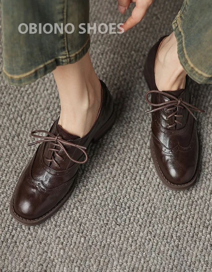 Vintage Braided Sheepskin Brogue Oxfords for Women