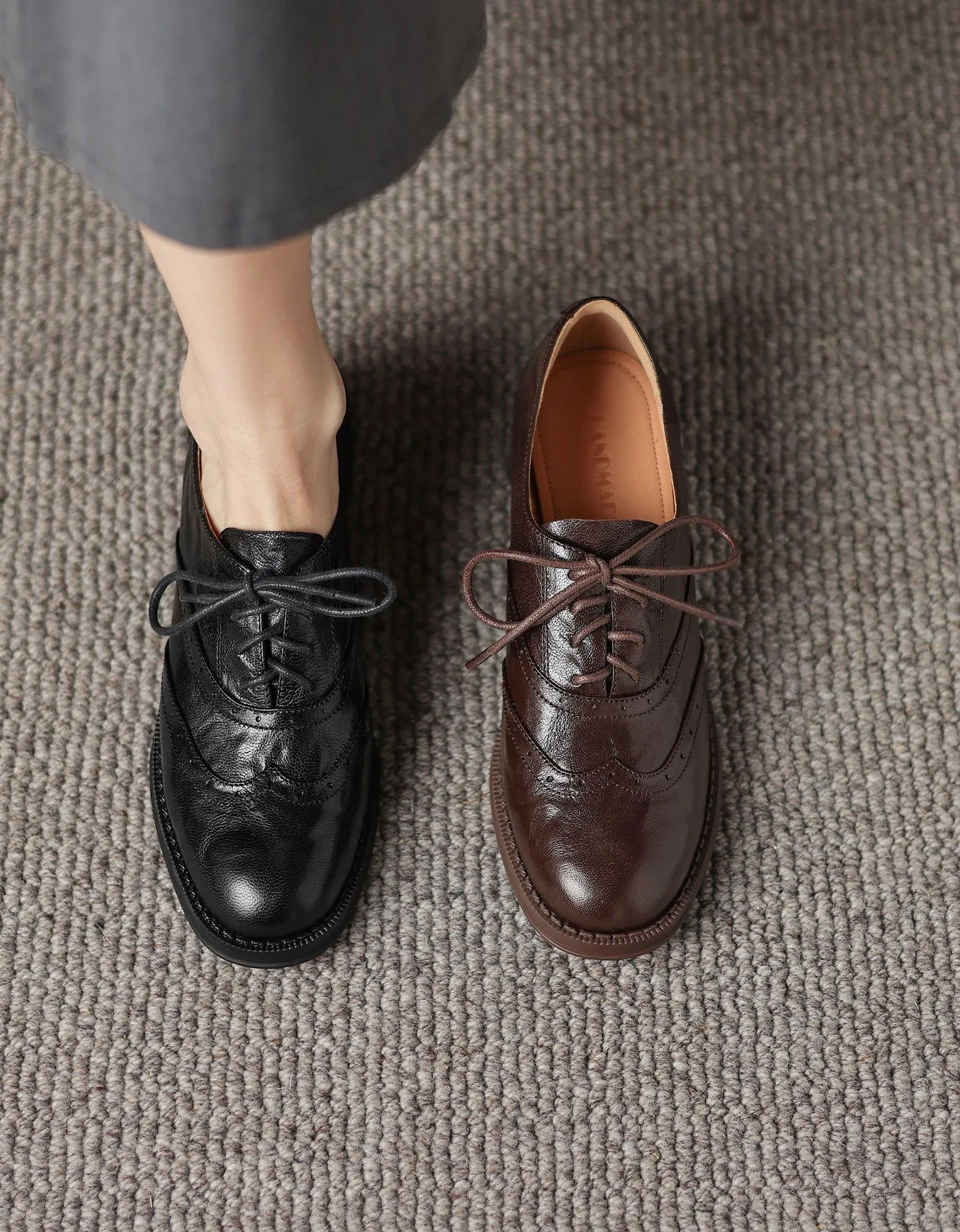 Vintage Braided Sheepskin Brogue Oxfords for Women