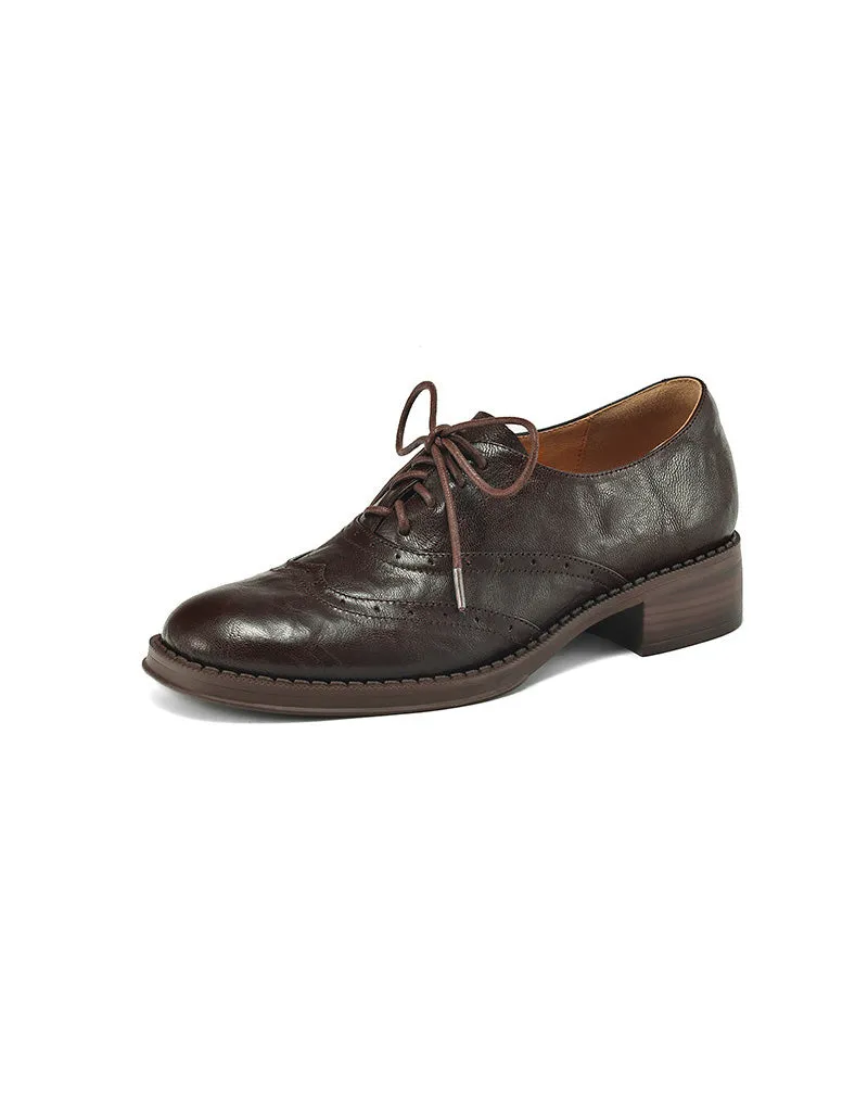 Vintage Braided Sheepskin Brogue Oxfords for Women