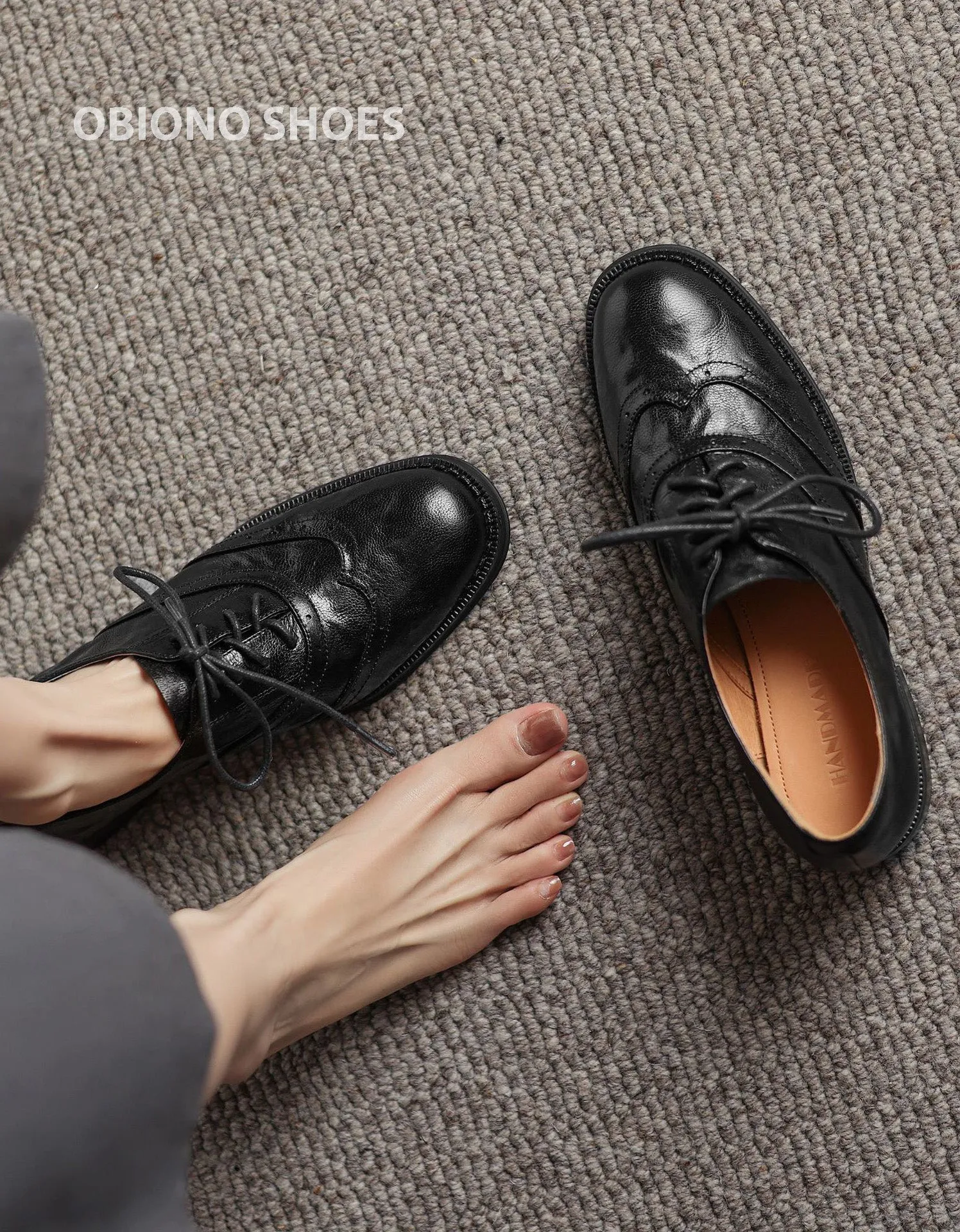 Vintage Braided Sheepskin Brogue Oxfords for Women
