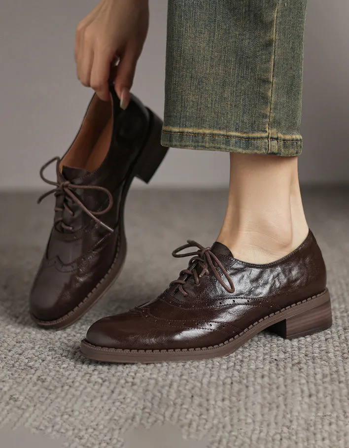 Vintage Braided Sheepskin Brogue Oxfords for Women