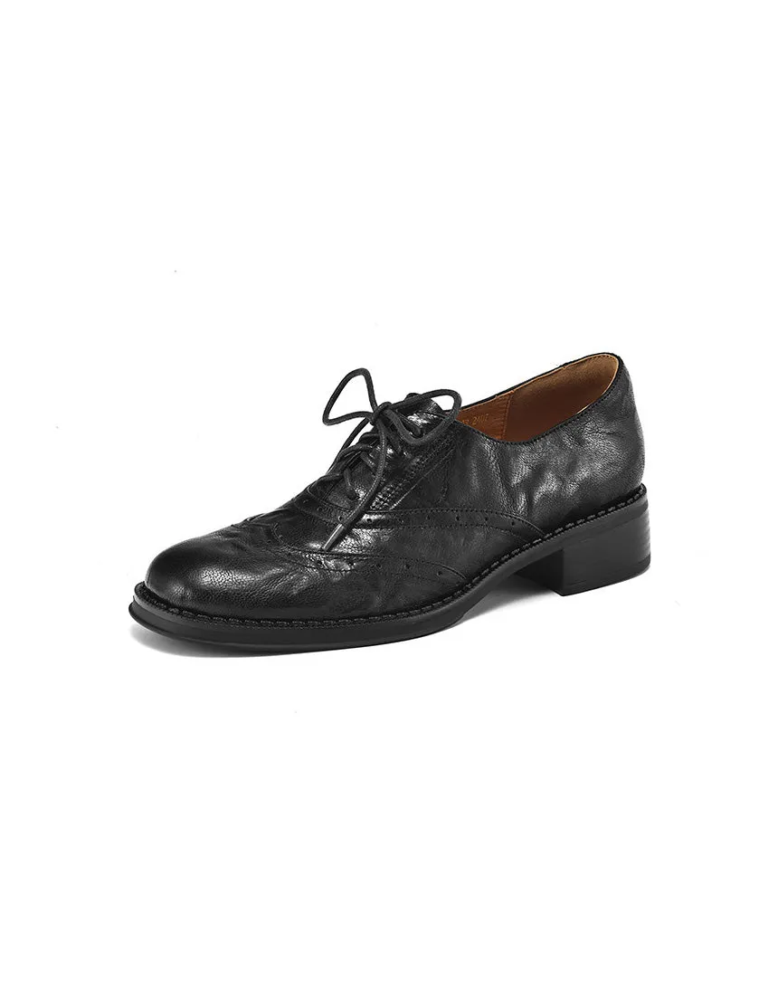 Vintage Braided Sheepskin Brogue Oxfords for Women