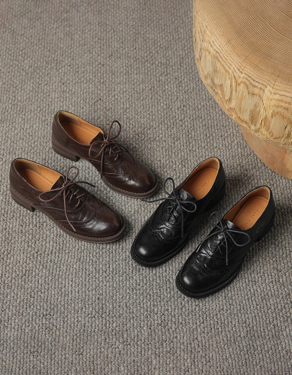Vintage Braided Sheepskin Brogue Oxfords for Women