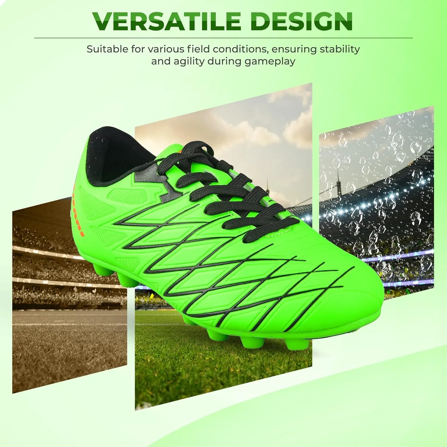 Vizari FG Youth Soccer Cleats with Two Pair of Socks (Random Color)| Firm Ground Shoes for Boys and Girls with Padded Linings | Durable Football Shoes for Youth with TPU Outsole