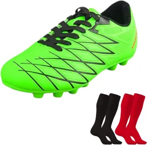 Vizari FG Youth Soccer Cleats with Two Pair of Socks (Random Color)| Firm Ground Shoes for Boys and Girls with Padded Linings | Durable Football Shoes for Youth with TPU Outsole