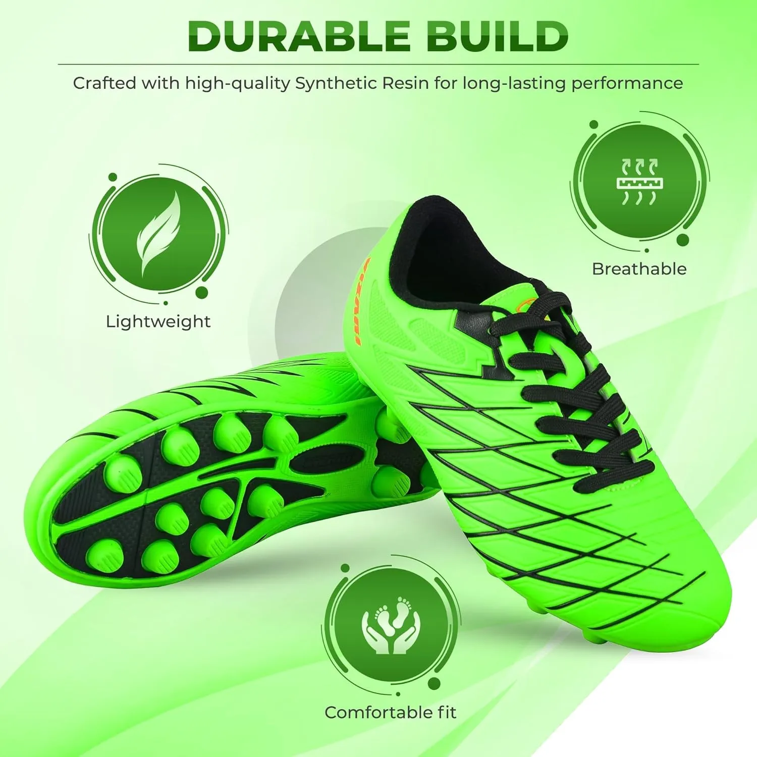 Vizari FG Youth Soccer Cleats with Two Pair of Socks (Random Color)| Firm Ground Shoes for Boys and Girls with Padded Linings | Durable Football Shoes for Youth with TPU Outsole