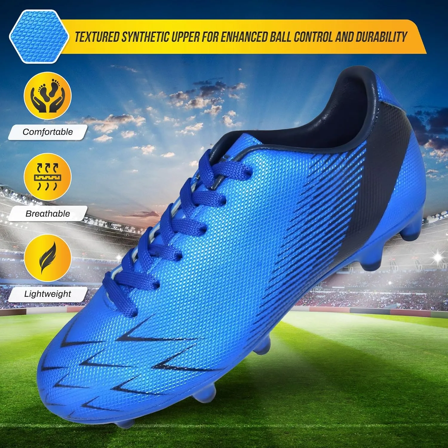 Vizari Ranger Youth Firm Ground Soccer Cleats  FG Outdoor Football Shoes | Ideal for Toddlers & Little/Big Kids | Snug Fit with Long-Lasting Comfort