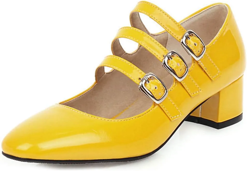 VOKLIN Women's Retro Mary Jane Pump Oxford Shoes Square Toe Buckle Strappy Block Low Heel Classic Dress Pumps
