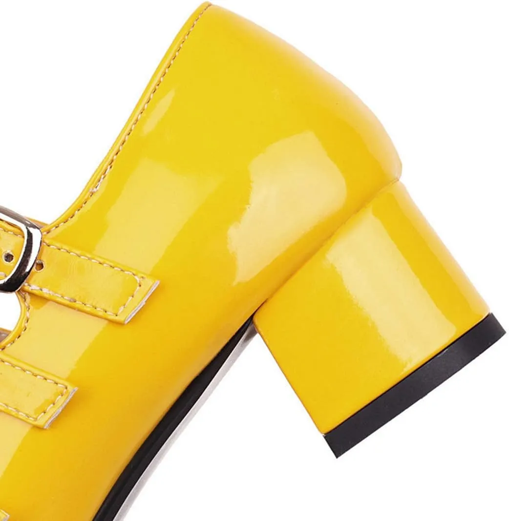 VOKLIN Women's Retro Mary Jane Pump Oxford Shoes Square Toe Buckle Strappy Block Low Heel Classic Dress Pumps