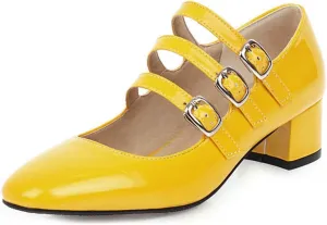 VOKLIN Women's Retro Mary Jane Pump Oxford Shoes Square Toe Buckle Strappy Block Low Heel Classic Dress Pumps