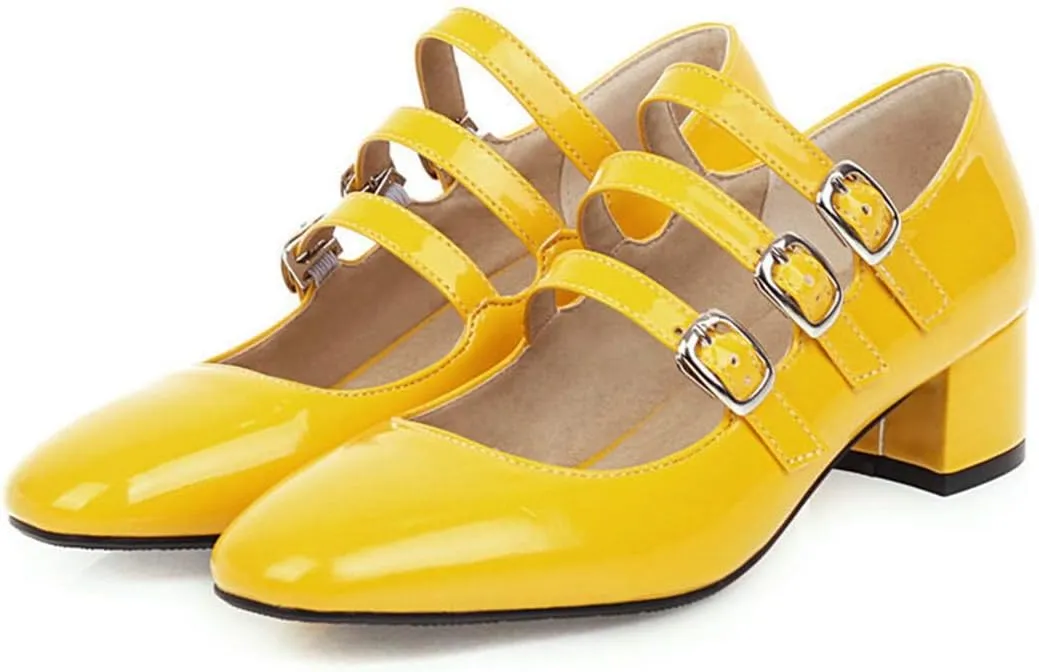VOKLIN Women's Retro Mary Jane Pump Oxford Shoes Square Toe Buckle Strappy Block Low Heel Classic Dress Pumps