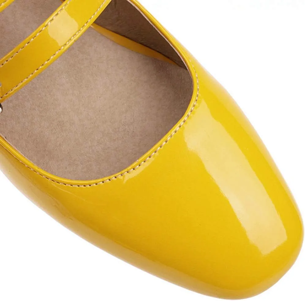 VOKLIN Women's Retro Mary Jane Pump Oxford Shoes Square Toe Buckle Strappy Block Low Heel Classic Dress Pumps