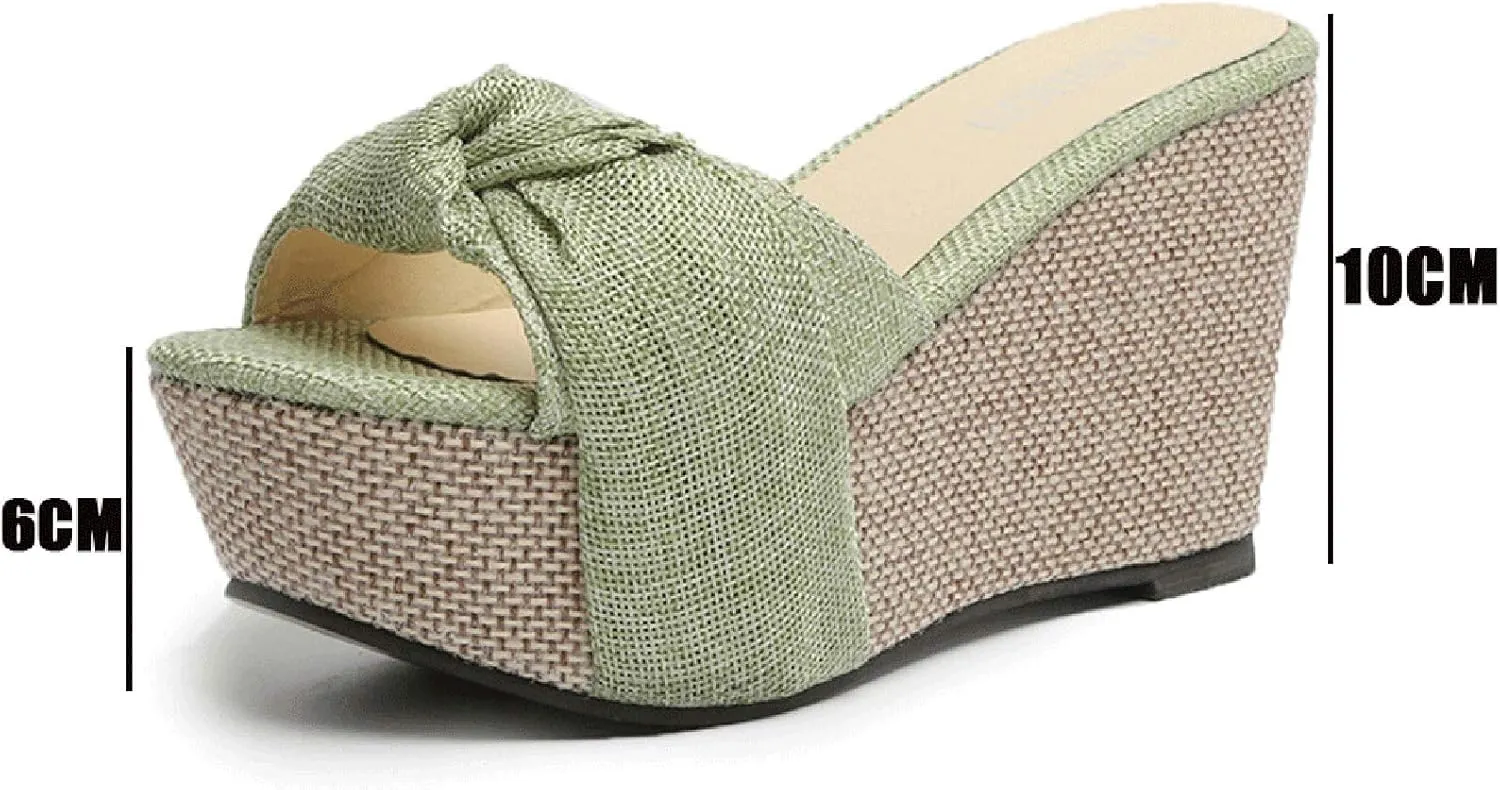 Wedge Sandals for Women Espadrilles Summer Open Toe Platform Sandals Ladies Bow Slip on Slides Slippers Mule Clogs Comfy Beach Shoes,Black,US9/EU40