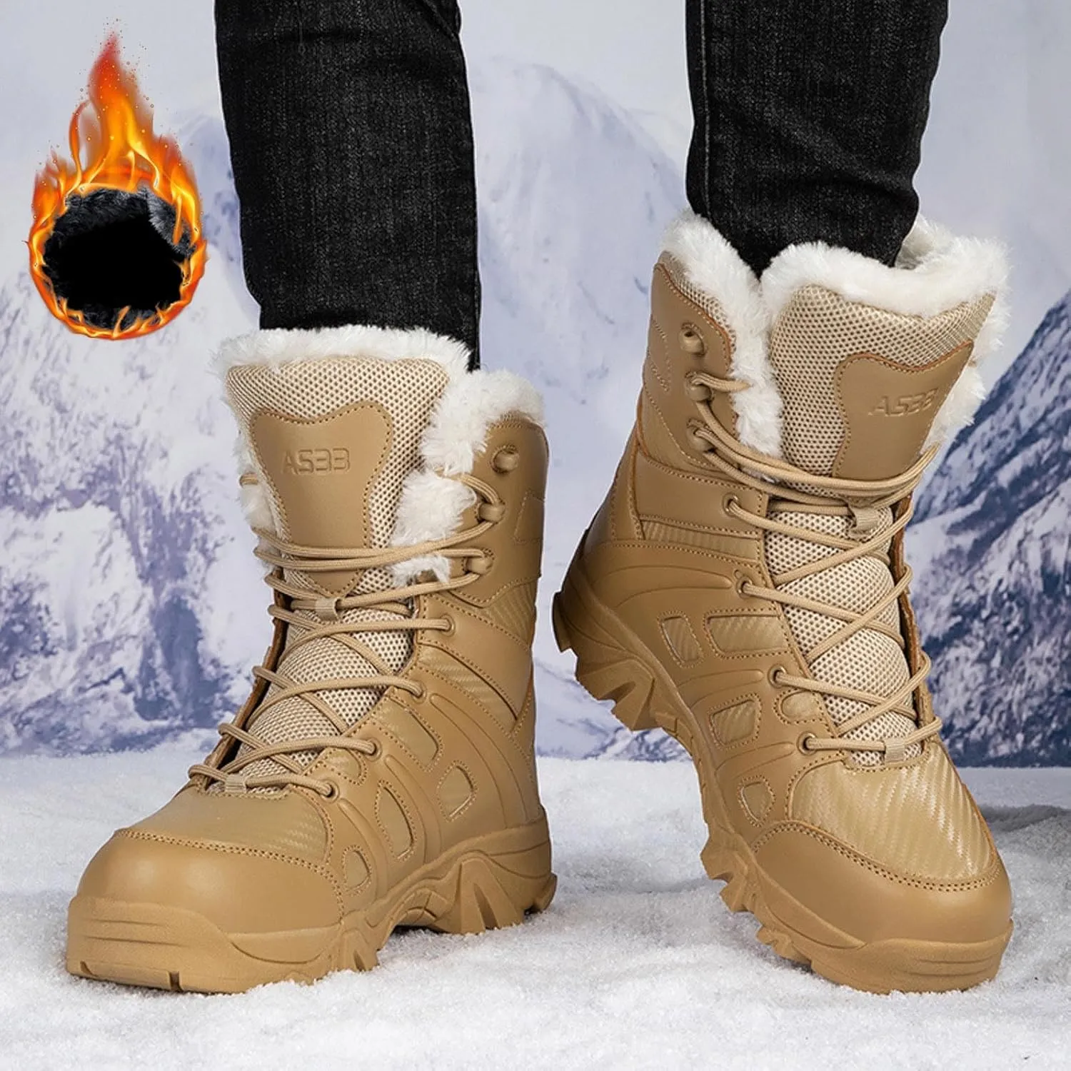 Winter Boots for Teen Boys, Waterproof Hiking Boots Warm Ankle Booties Winter Work Boots for Men Work Boots for Women