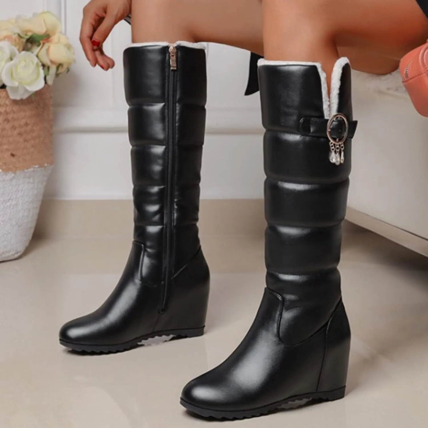 Winter Boots for Women Waterproof Fuzzy Boots Waterproof Duck Shoes Lightweight Outdoor Work Boots Womens Work Boots