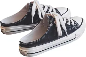 Women's Canvas Shoes Ladies Spring and Autumn Half-Slip Canvas Casual Shoes