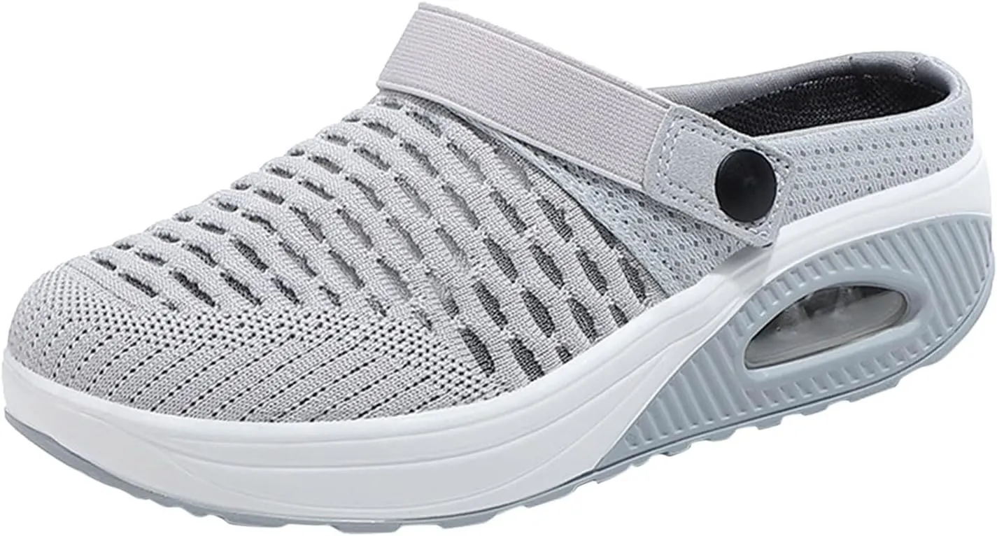 Women's Casual Lightweight Soft Sole Mesh Comfort Orthopedic Shoes Air Cushion Mule Clogs Breathable Walking Shoes Wide Width Mules Clogs for Women Summer Stretch Sandals Slippers with Arch Support
