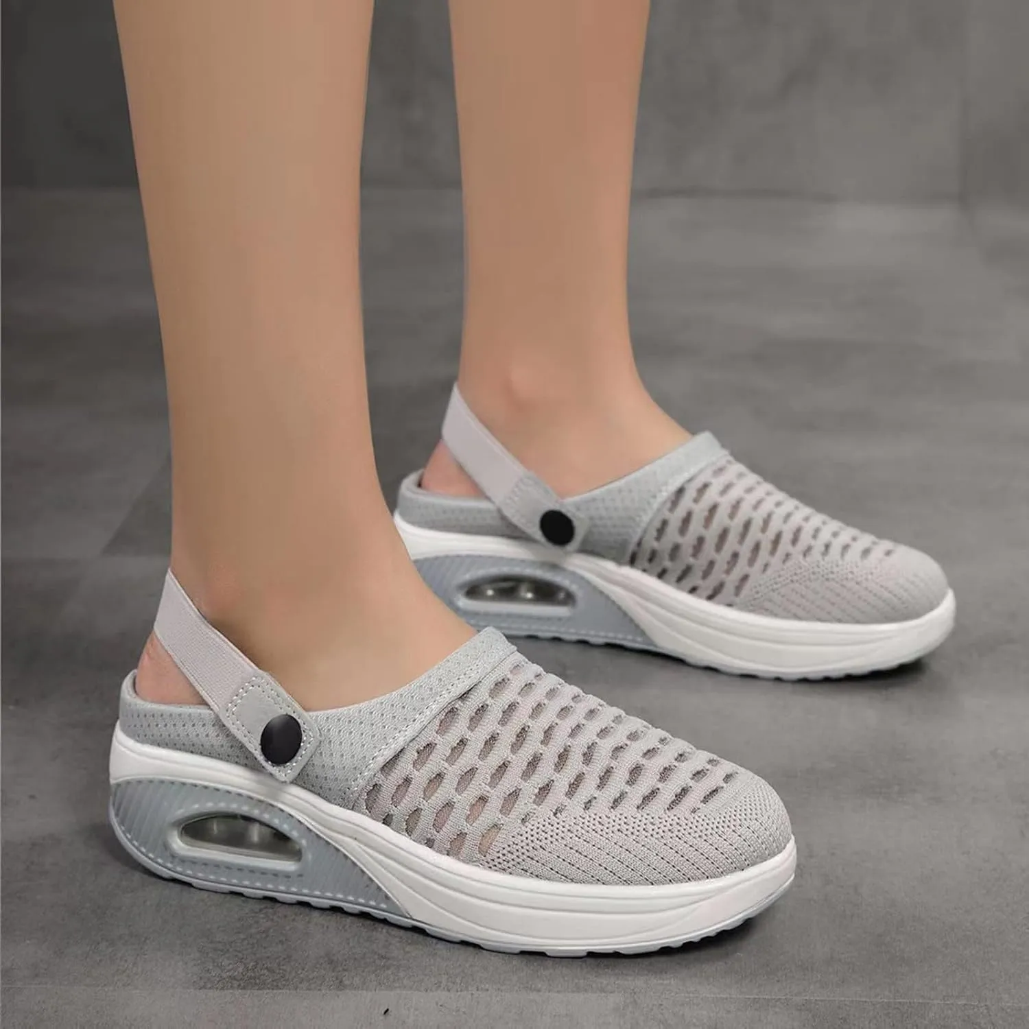 Women's Casual Lightweight Soft Sole Mesh Comfort Orthopedic Shoes Air Cushion Mule Clogs Breathable Walking Shoes Wide Width Mules Clogs for Women Summer Stretch Sandals Slippers with Arch Support