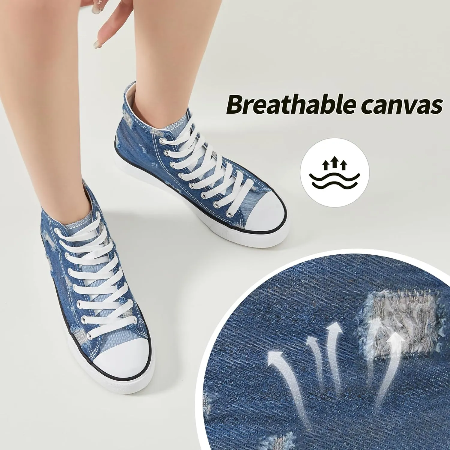 Womens High Top Sneakers,Black Canvas Tennis Shoes for Womens Fashion Lace Up Casual Shoes,Classic High Tops Walking Comfort Sneakers for Women