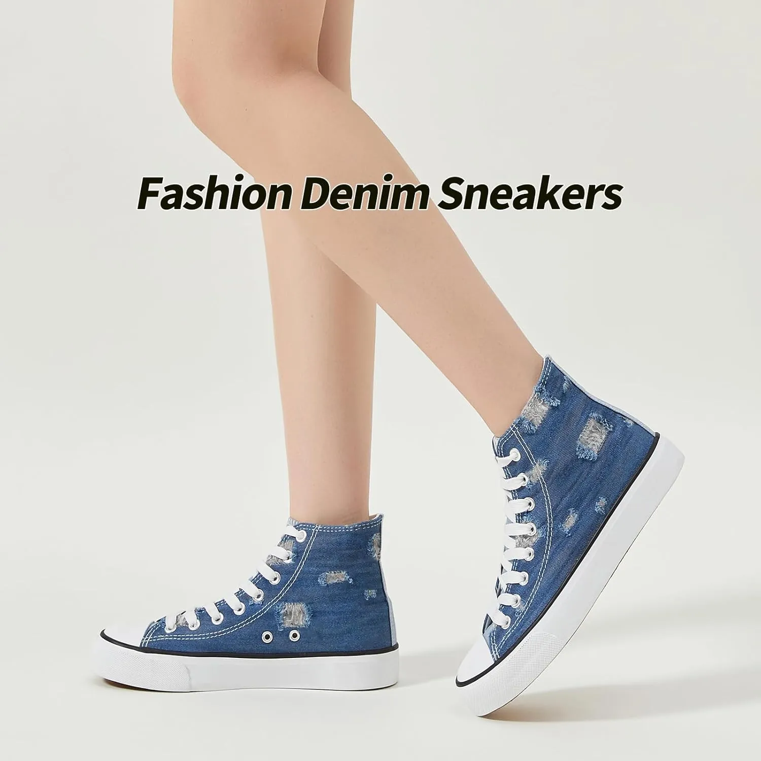 Womens High Top Sneakers,Black Canvas Tennis Shoes for Womens Fashion Lace Up Casual Shoes,Classic High Tops Walking Comfort Sneakers for Women