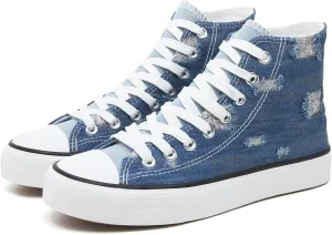 Womens High Top Sneakers,Black Canvas Tennis Shoes for Womens Fashion Lace Up Casual Shoes,Classic High Tops Walking Comfort Sneakers for Women