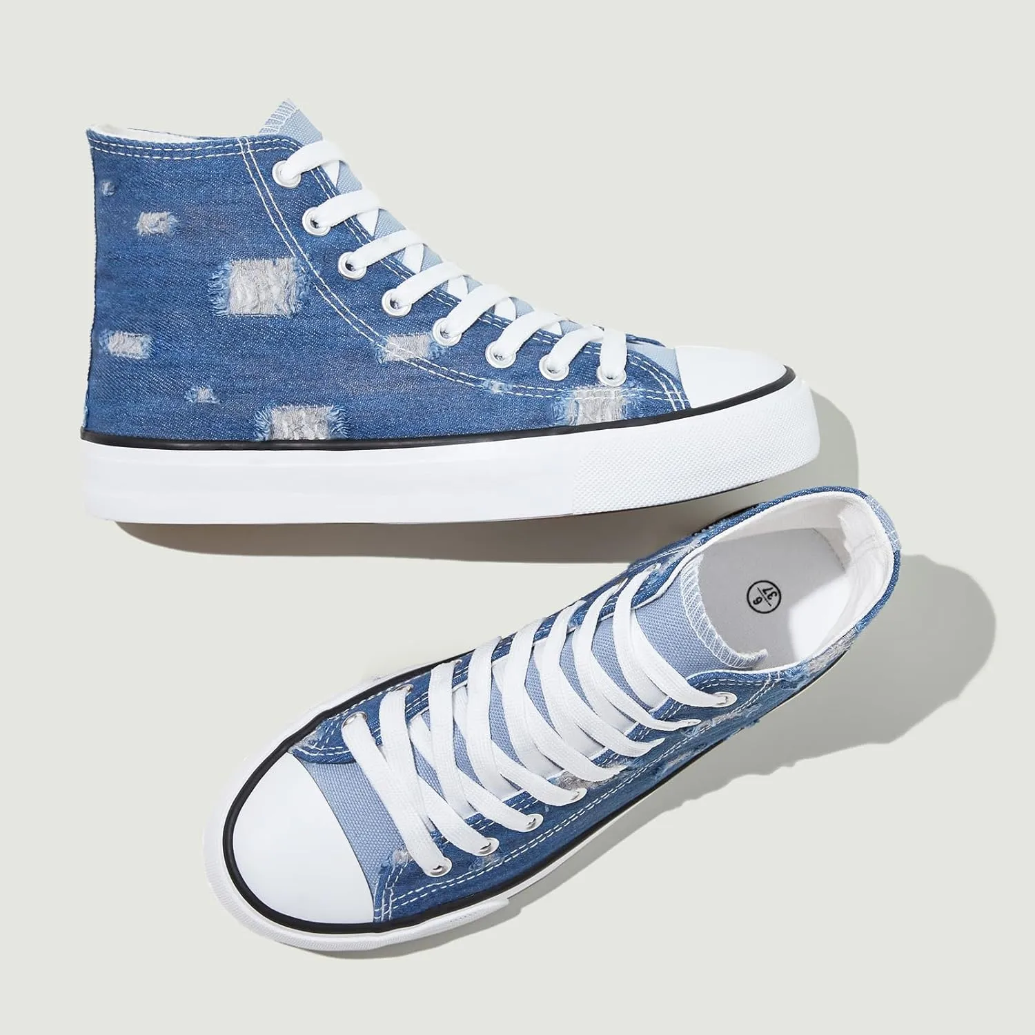 Womens High Top Sneakers,Black Canvas Tennis Shoes for Womens Fashion Lace Up Casual Shoes,Classic High Tops Walking Comfort Sneakers for Women