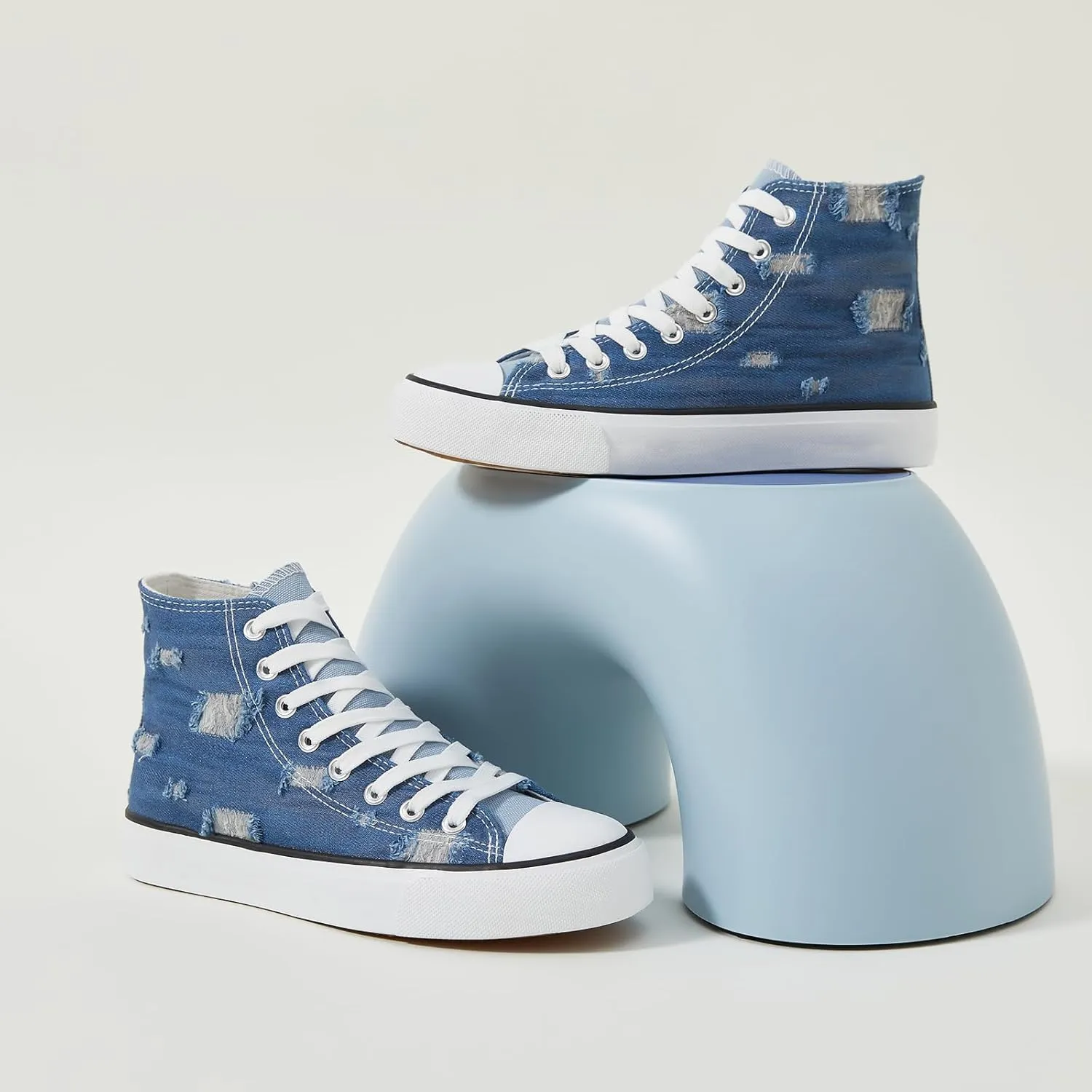 Womens High Top Sneakers,Black Canvas Tennis Shoes for Womens Fashion Lace Up Casual Shoes,Classic High Tops Walking Comfort Sneakers for Women