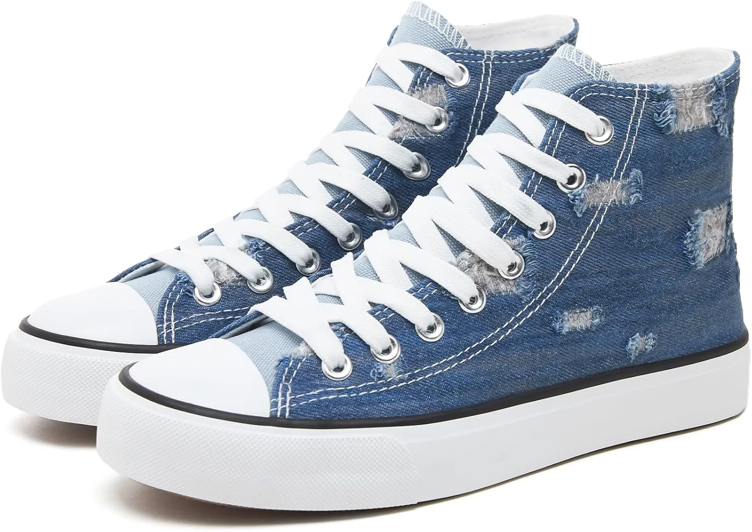 Womens High Top Sneakers,Black Canvas Tennis Shoes for Womens Fashion Lace Up Casual Shoes,Classic High Tops Walking Comfort Sneakers for Women