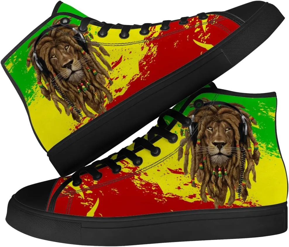 Women's Men's Rasta Shoes Reggae High Top Canvas Sneakers Lace Up Casual Walking Shoes Gifts for Men Women