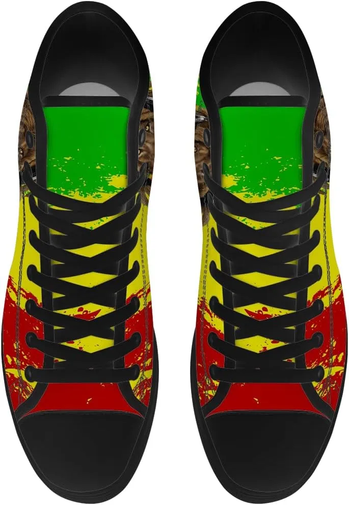 Women's Men's Rasta Shoes Reggae High Top Canvas Sneakers Lace Up Casual Walking Shoes Gifts for Men Women