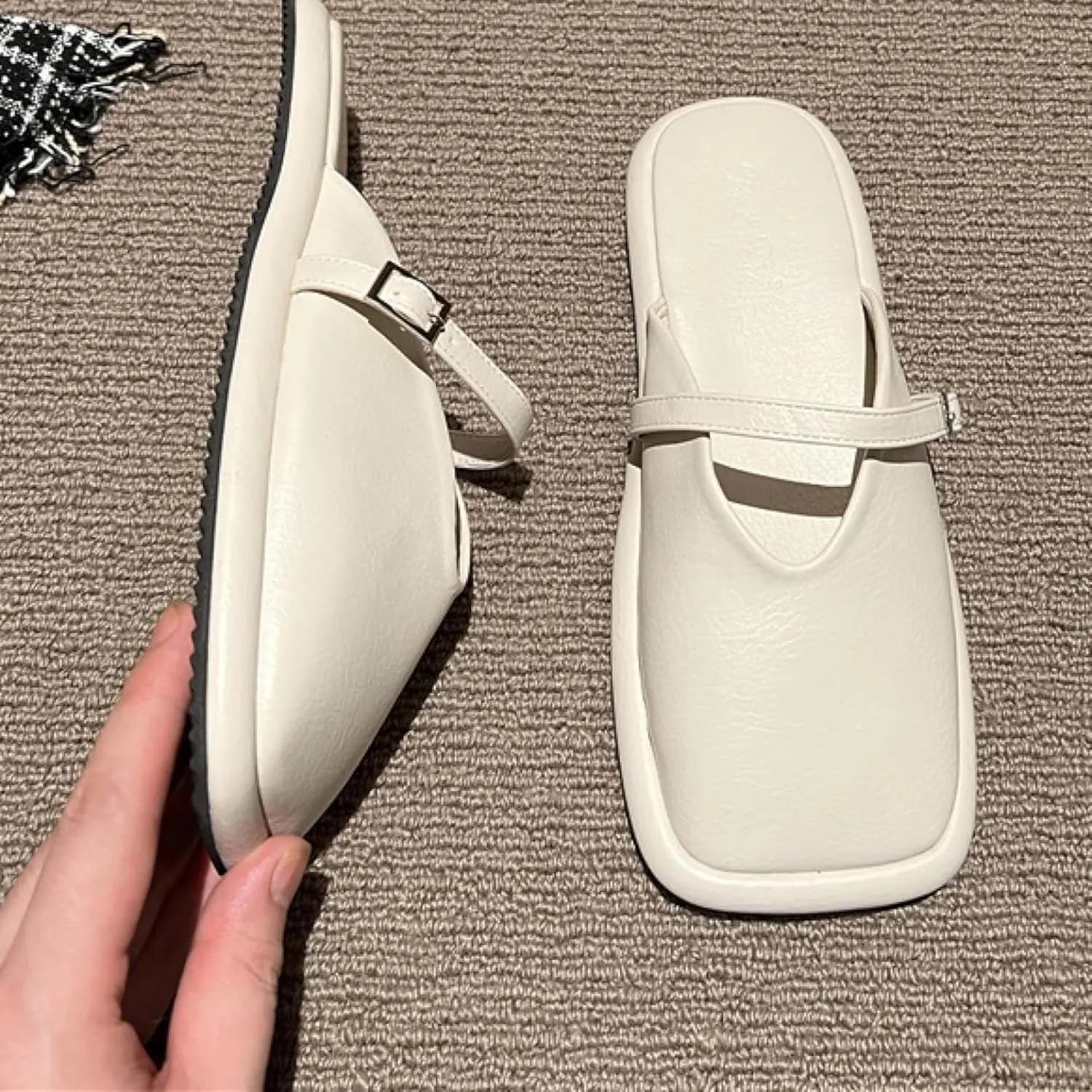 Women's Mule Shoes Fashion Square Toe Low Heel Girl Open Back Loafers Bridal Party Mule Sandals