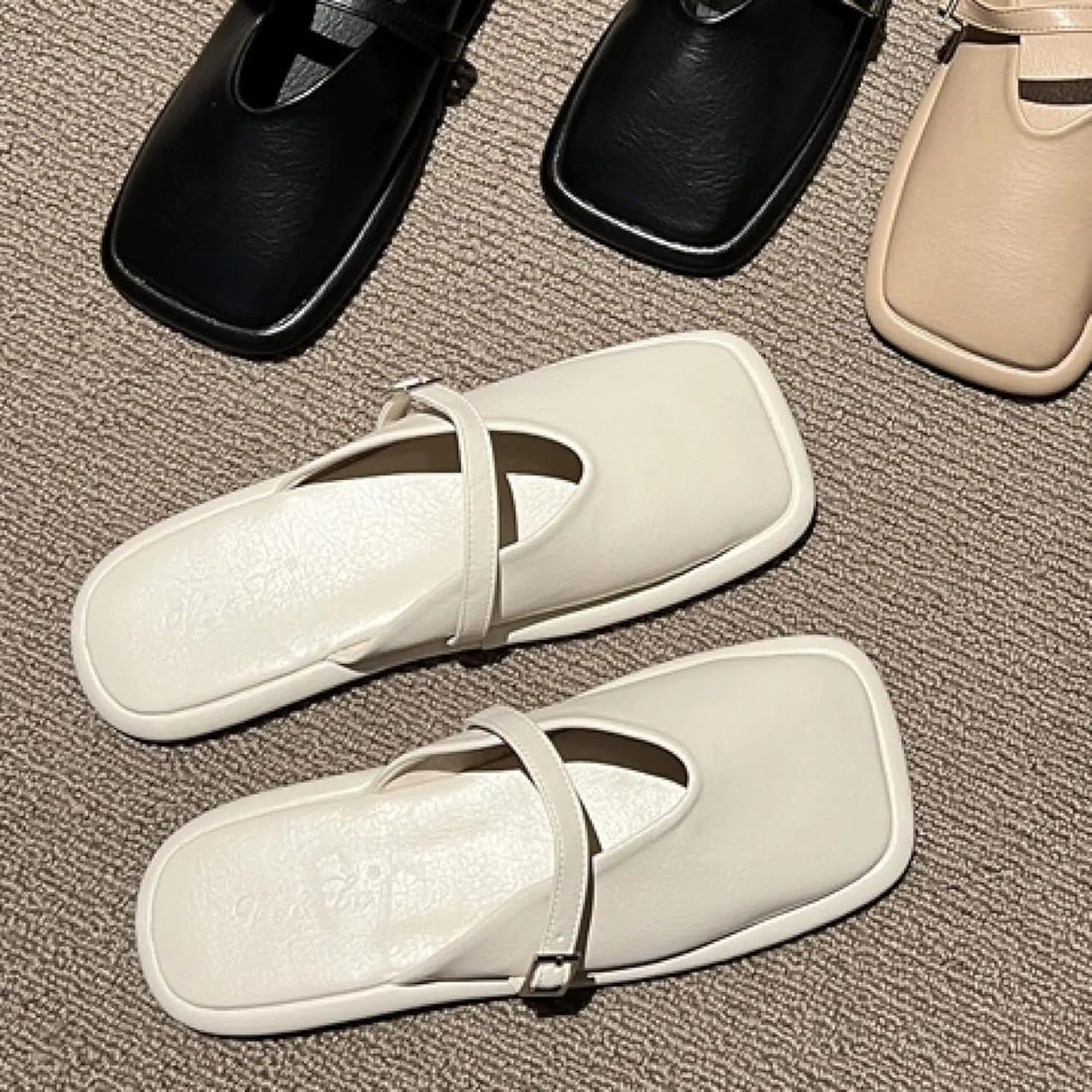 Women's Mule Shoes Fashion Square Toe Low Heel Girl Open Back Loafers Bridal Party Mule Sandals