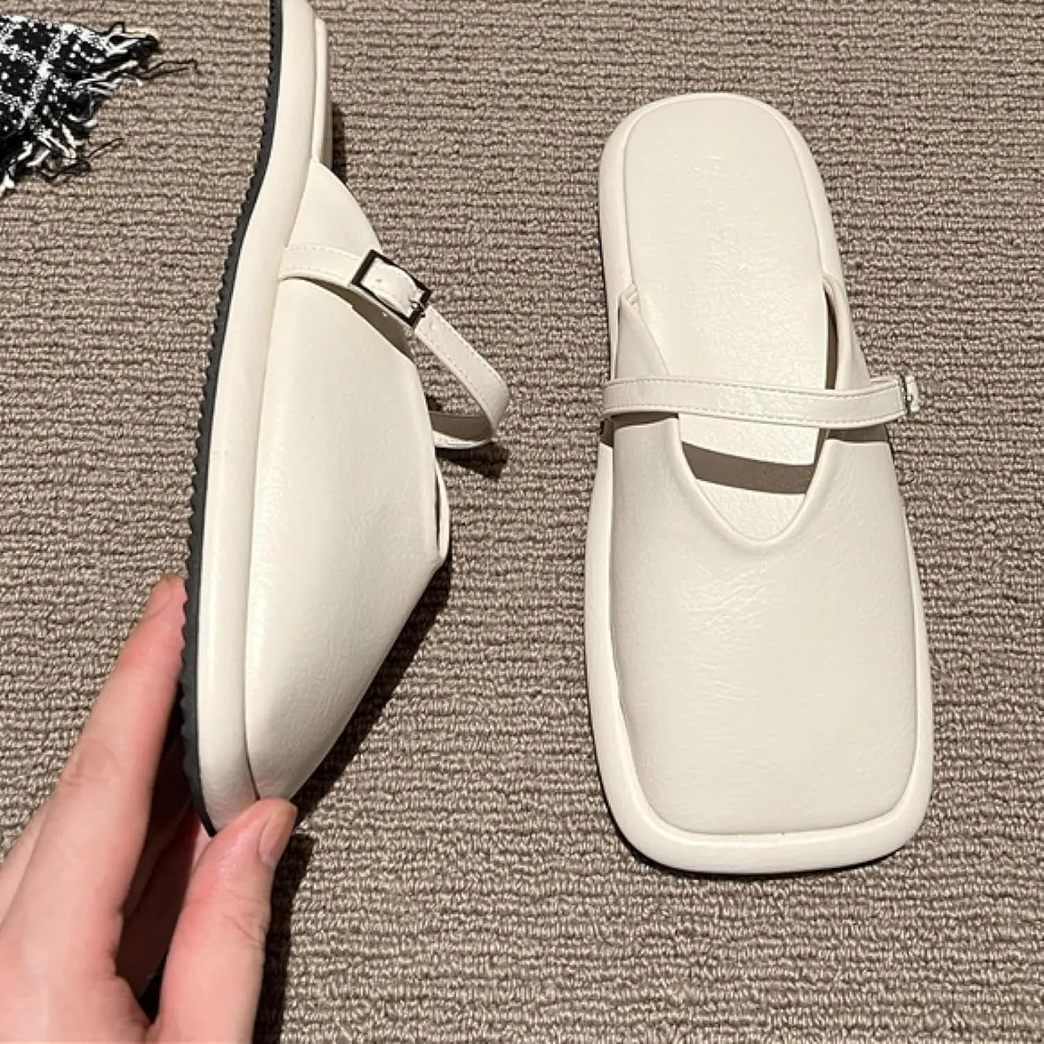 Women's Mule Shoes Fashion Square Toe Low Heel Girl Open Back Loafers Bridal Party Mule Sandals