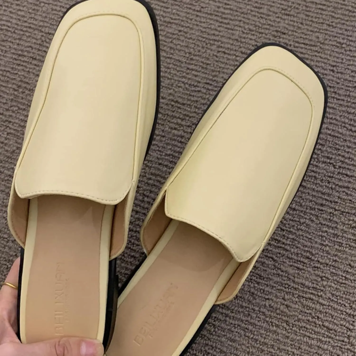 Women's Mule Shoes Fashion Square Toe Open Back Loafer Slippers Low Heel Girls Walking Mule Sandals