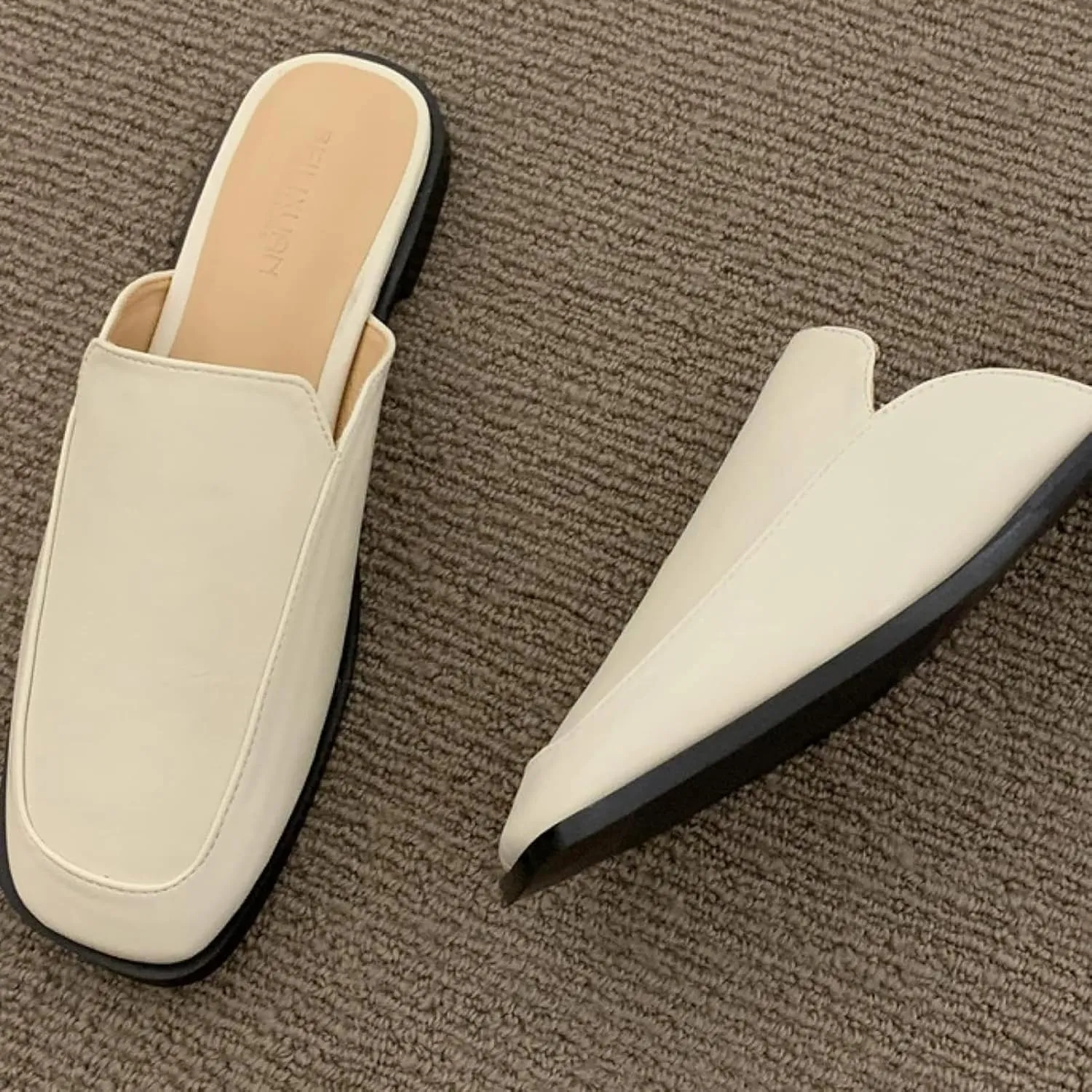 Women's Mule Shoes Fashion Square Toe Open Back Loafer Slippers Low Heel Girls Walking Mule Sandals