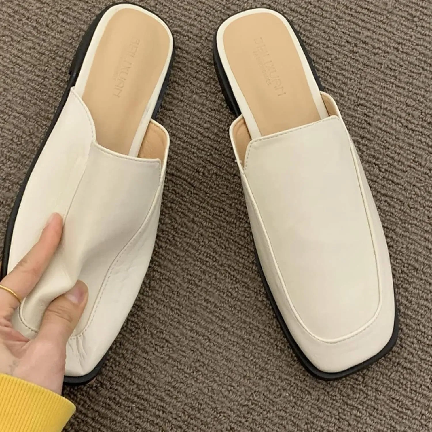 Women's Mule Shoes Fashion Square Toe Open Back Loafer Slippers Low Heel Girls Walking Mule Sandals