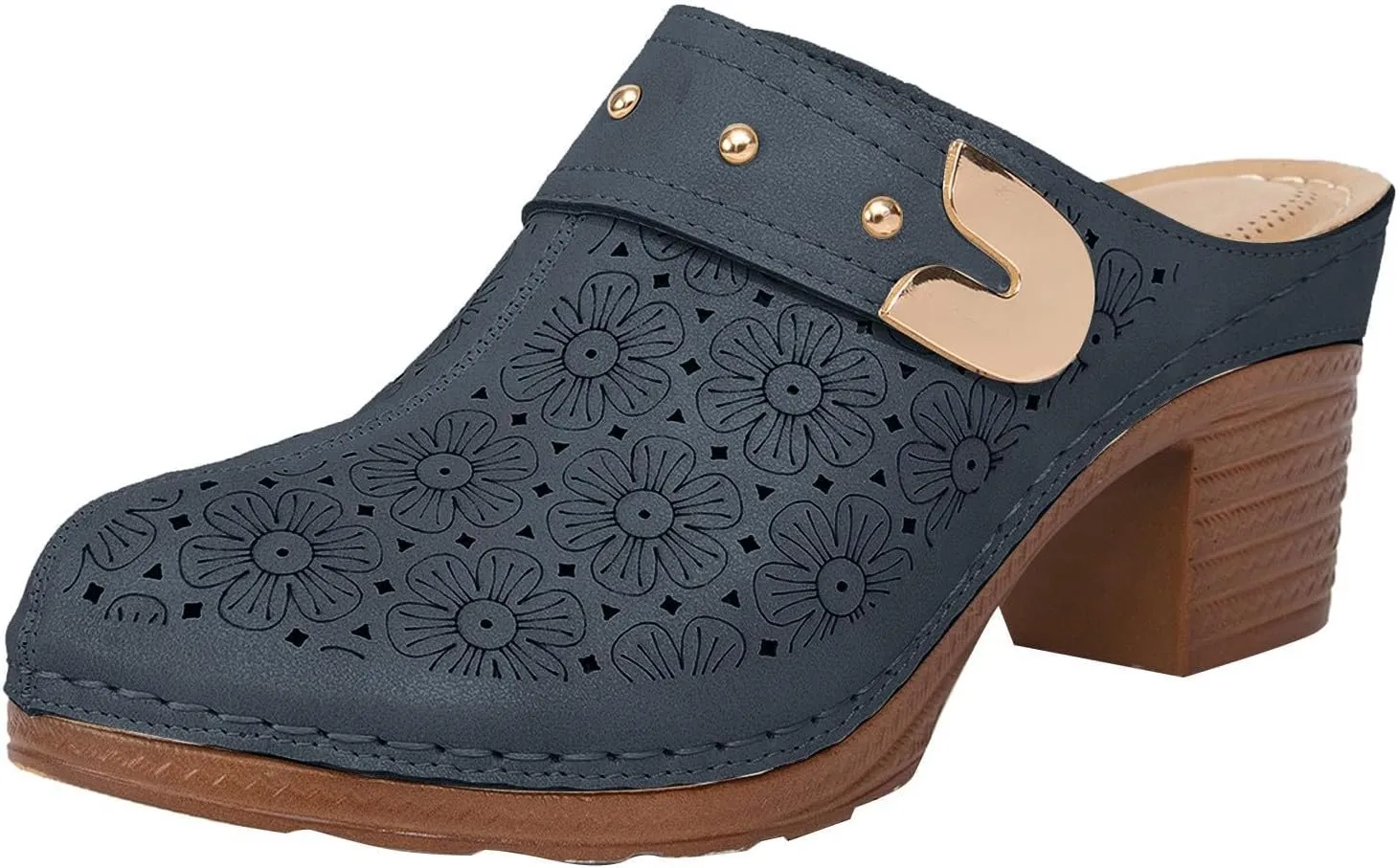 Women's Mules & Clogs Dressy Slip On Open Back Mule Clogs with Arch Support Summer Breathable Mesh Hollow Out Sandals Comfortable Slip-On Closed Toe Clog Casual Walking Orthopedic Shoes
