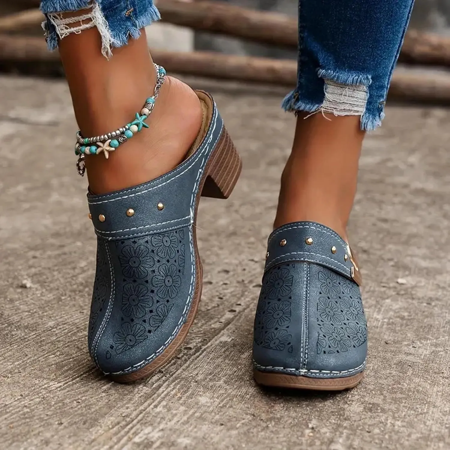 Women's Mules & Clogs Dressy Slip On Open Back Mule Clogs with Arch Support Summer Breathable Mesh Hollow Out Sandals Comfortable Slip-On Closed Toe Clog Casual Walking Orthopedic Shoes