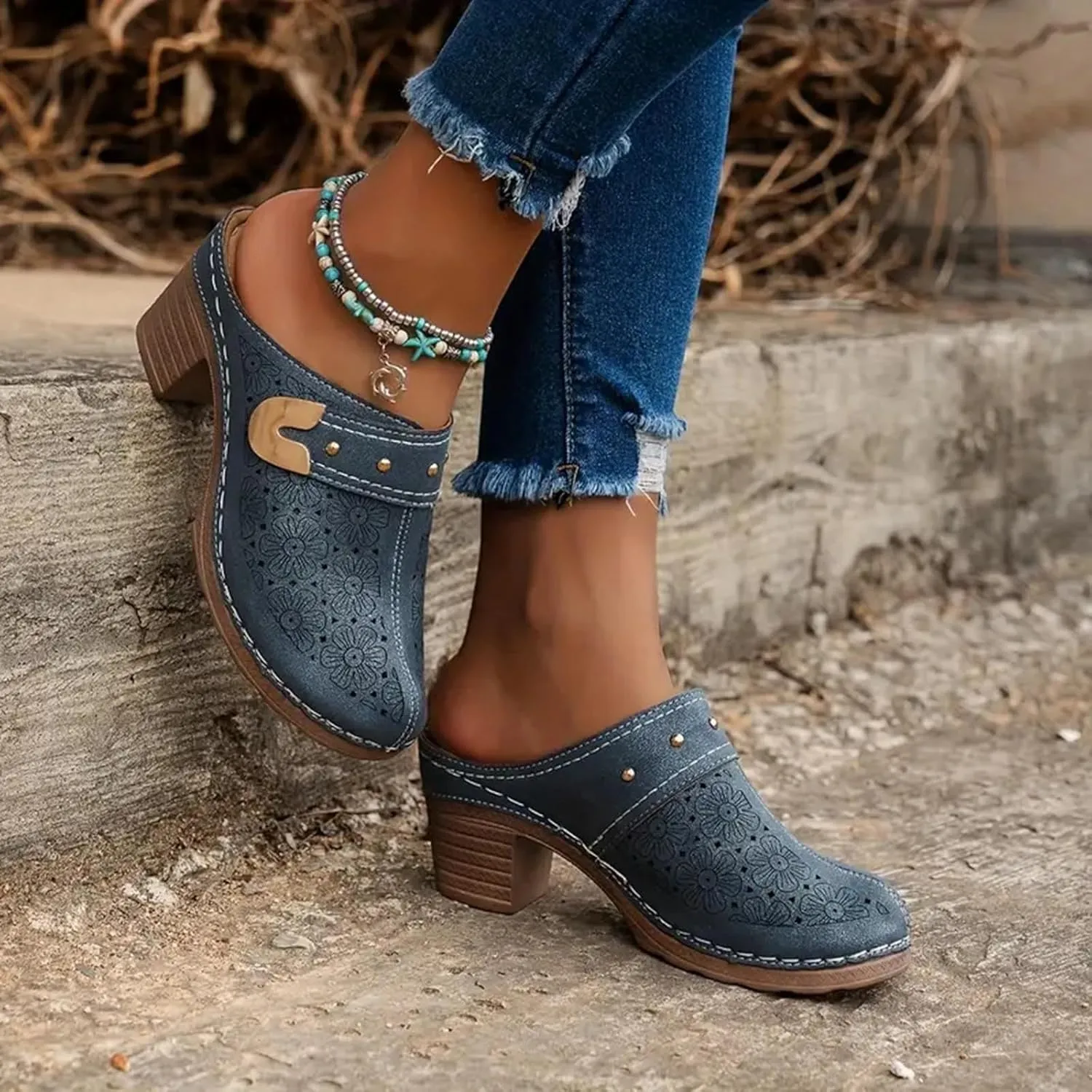 Women's Mules & Clogs Dressy Slip On Open Back Mule Clogs with Arch Support Summer Breathable Mesh Hollow Out Sandals Comfortable Slip-On Closed Toe Clog Casual Walking Orthopedic Shoes