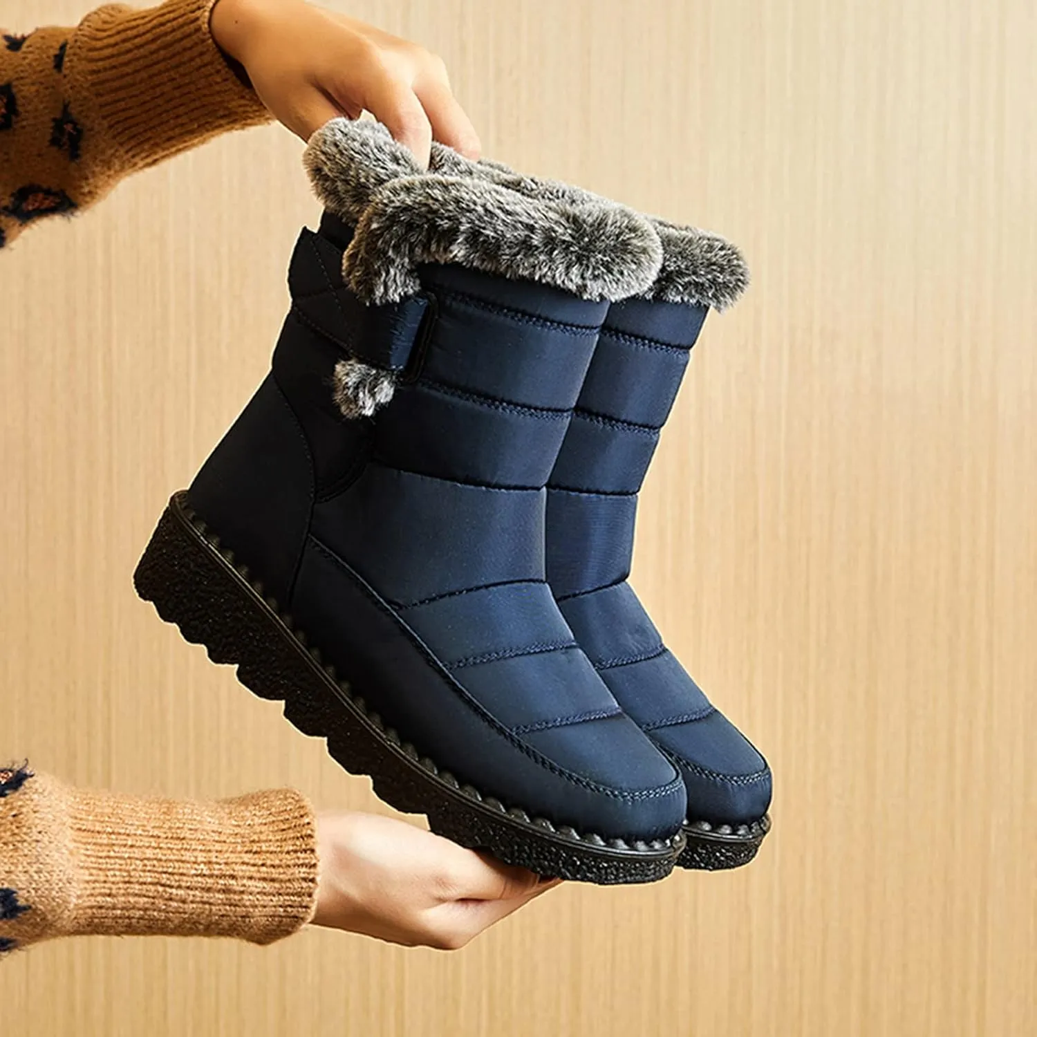 Women's Snow Boots Ankle Snow Boots Size 9 Wide for Women Winter Boots for Women Slip ons Black Leather Winter Boots for Women Womens Tall Winter Boots