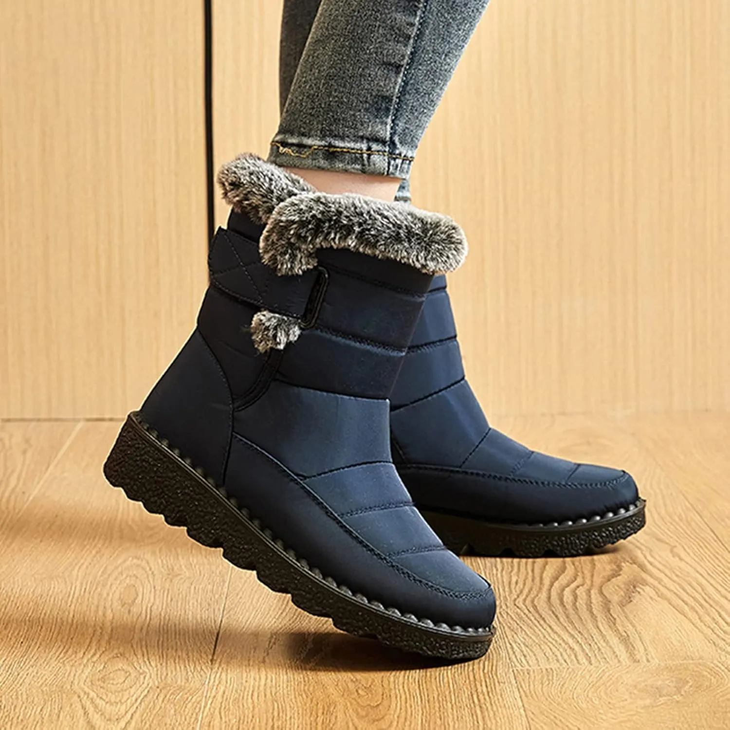 Women's Snow Boots Ankle Snow Boots Size 9 Wide for Women Winter Boots for Women Slip ons Black Leather Winter Boots for Women Womens Tall Winter Boots