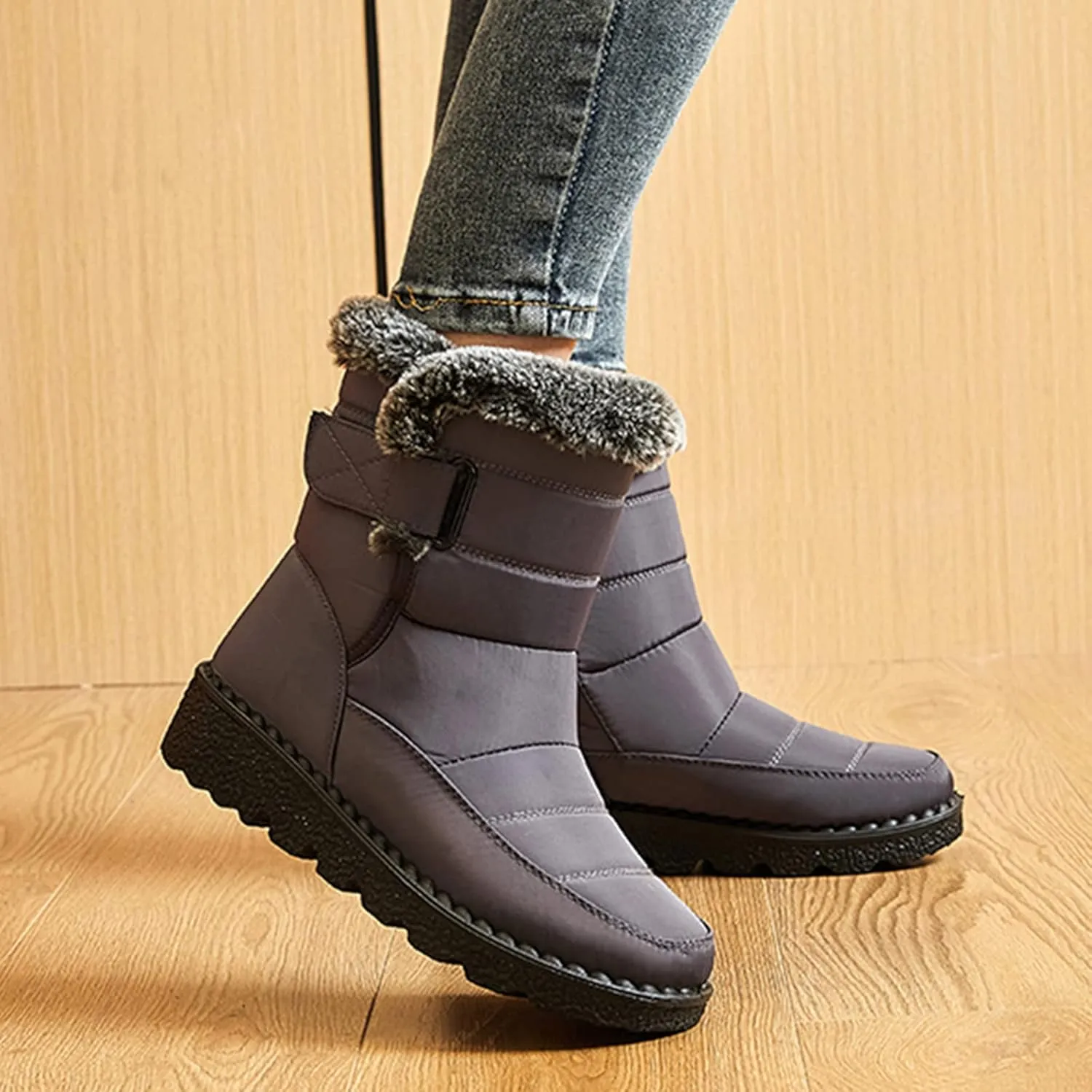 Women's Snow Boots Ankle Snow Boots Size 9 Wide for Women Winter Boots for Women Slip ons Black Leather Winter Boots for Women Womens Tall Winter Boots