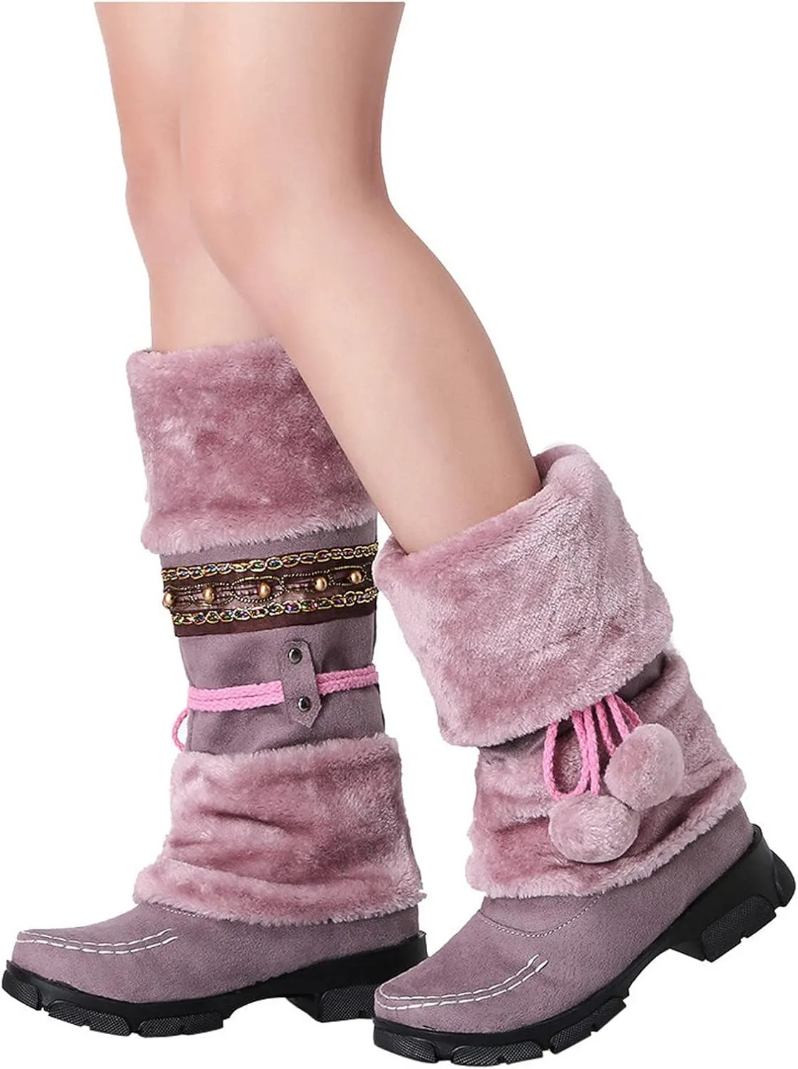 Womens Snow Boots Size 7.5 Wide Women's Snow Boots Winter Waterproof Furry Women's Wide Calf Comfortable Winter Knee High Riding Boots Women's Winter Boots Botas Termicas Para Mujer Frio Y Agua