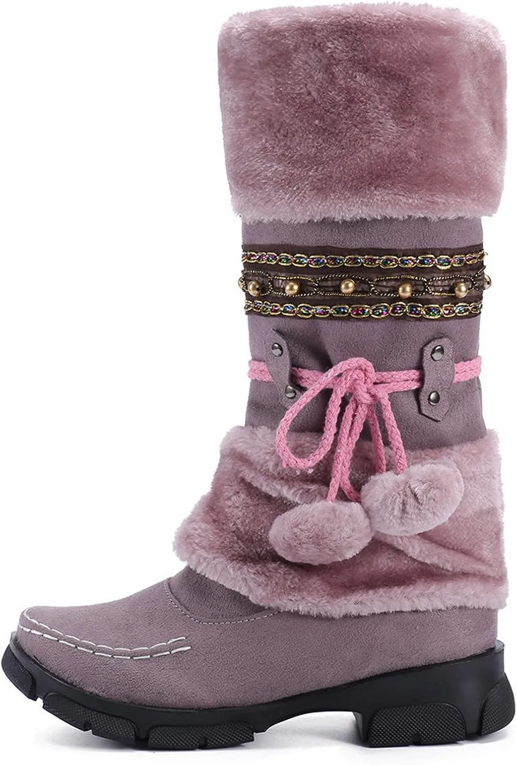 Womens Snow Boots Size 7.5 Wide Women's Snow Boots Winter Waterproof Furry Women's Wide Calf Comfortable Winter Knee High Riding Boots Women's Winter Boots Botas Termicas Para Mujer Frio Y Agua