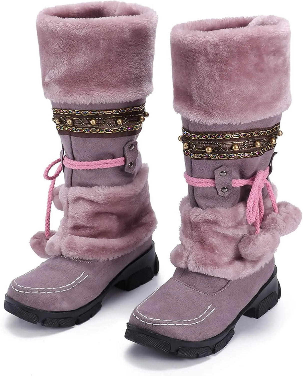 Womens Snow Boots Size 7.5 Wide Women's Snow Boots Winter Waterproof Furry Women's Wide Calf Comfortable Winter Knee High Riding Boots Women's Winter Boots Botas Termicas Para Mujer Frio Y Agua
