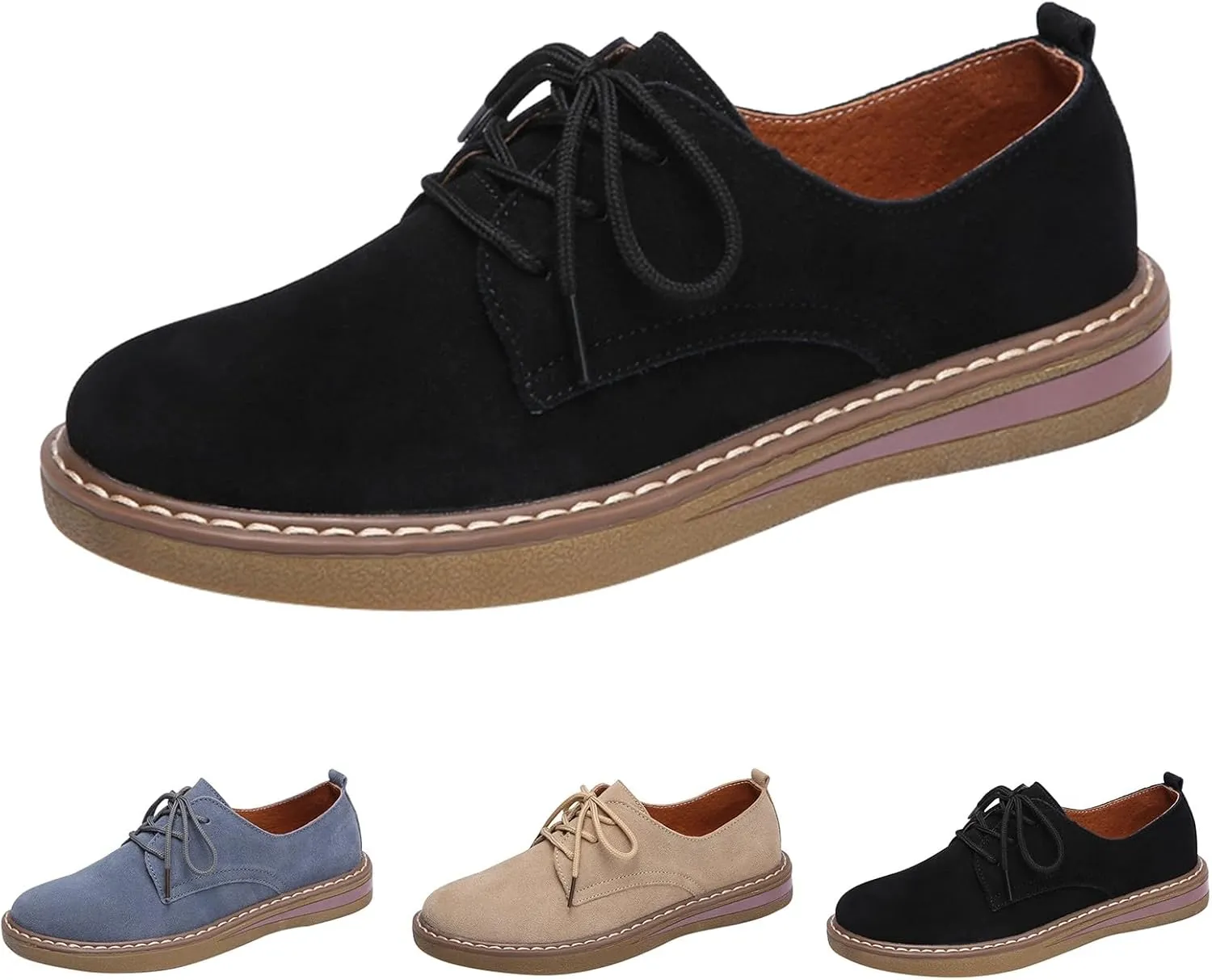 Women's Suede Lace Up Platform Oxfords Comfortable Lug Sole Non Slip Work Business Dress Shoes for Office Outdoor