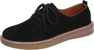 Women's Suede Lace Up Platform Oxfords Comfortable Lug Sole Non Slip Work Business Dress Shoes for Office Outdoor