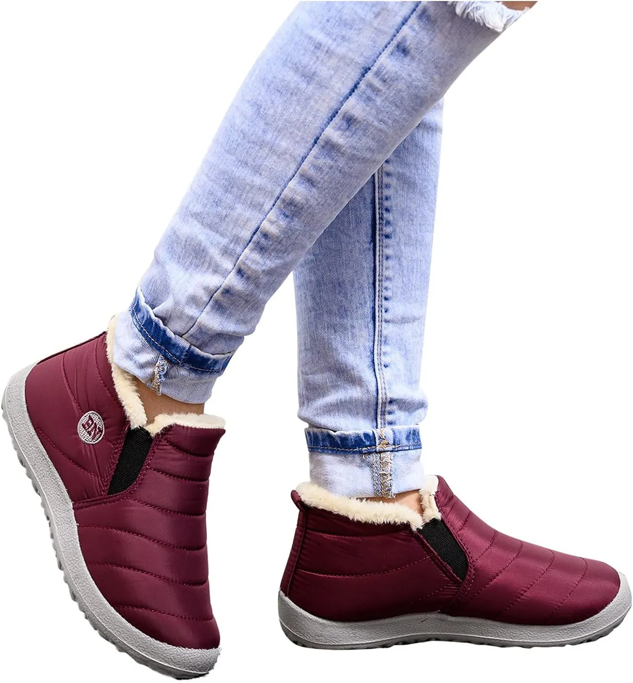 Womens Wide Snow Boots Waterproof Insulated Womens Winter Boots Fur Lined Slip ons Furry Winter Boots for Women Womens Rubber Ankle Boots Waterproof Botas Invierno Mujer Elegantes