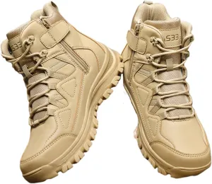 Wygwlg Men's Hiking Boots, Men Plus Size High Top Side Zipper Breathable Combat Work Boots, Comfortable and Water Resistant Work Boots, for Hiking, Motorcycle, Climbing, Army Training